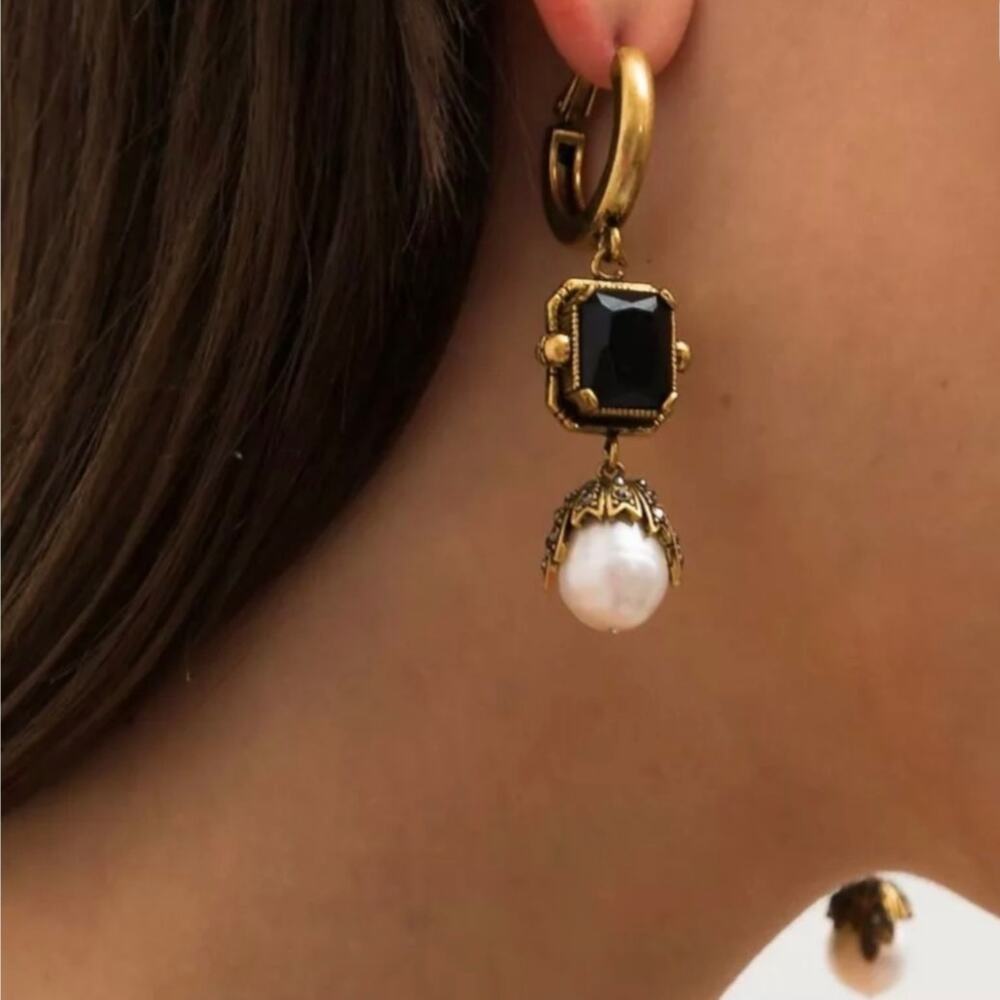 Alexander McQueen Onyx and Pearl Drop Earrings